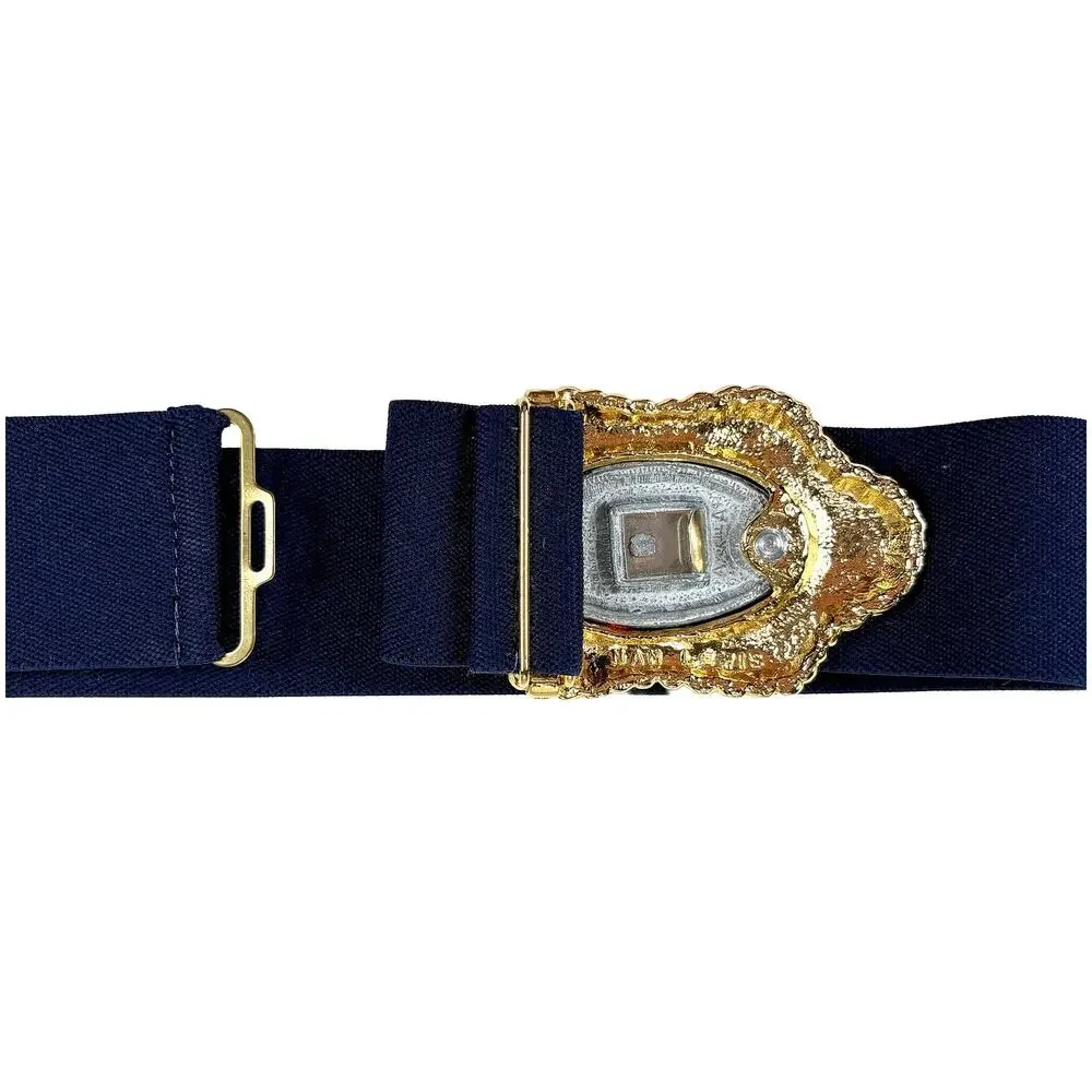 Nan Lewis VTG Women's Navy Stretch Belt Gold Statement Buckle 30